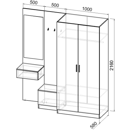 Набор мебели для прихожей "Марсель-156" МР 01-156 В2160 Ш2000 Г580 (ЛДСП Белый премиум) Набор мебели для прихожей "Марсель-156" МР 01-156 В2160 Ш2000 Г580 (ЛДСП Белый премиум)